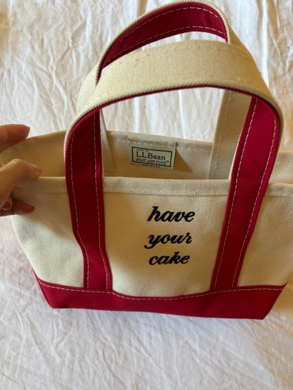 L.L. Bean Red and Cream Canvas Tote